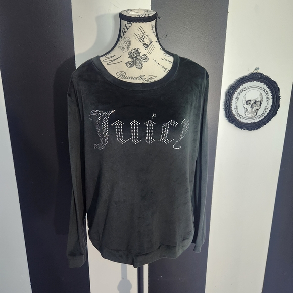 Juicy Couture Tops - Juicy Couture Black Velvet Crystal Logo Pullover
